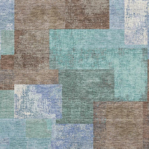 8' X 10' Brown Teal And Ivory Geometric Washable Area Rug With UV Protection