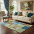 5' X 8' Blue Green And Beige Geometric Washable Area Rug With UV Protection
