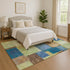 9' X 12' Blue Green And Beige Geometric Washable Area Rug With UV Protection