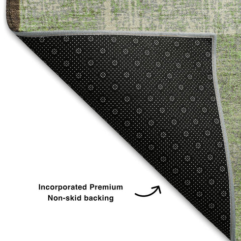 9' X 12' Blue Green And Beige Geometric Washable Area Rug With UV Protection