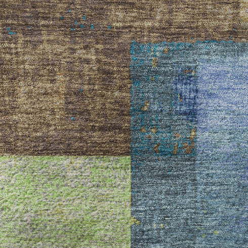 9' X 12' Blue Green And Beige Geometric Washable Area Rug With UV Protection