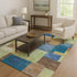9' X 12' Blue Green And Beige Geometric Washable Area Rug With UV Protection