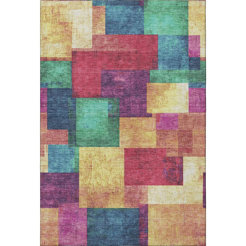 5' X 8' Gold Purple And Red Geometric Washable Area Rug With UV Protection