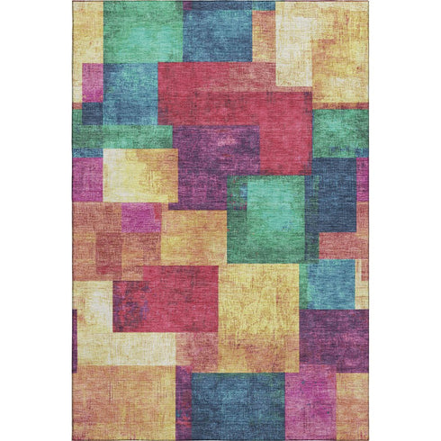 9' X 12' Gold Purple And Red Geometric Washable Area Rug With UV Protection