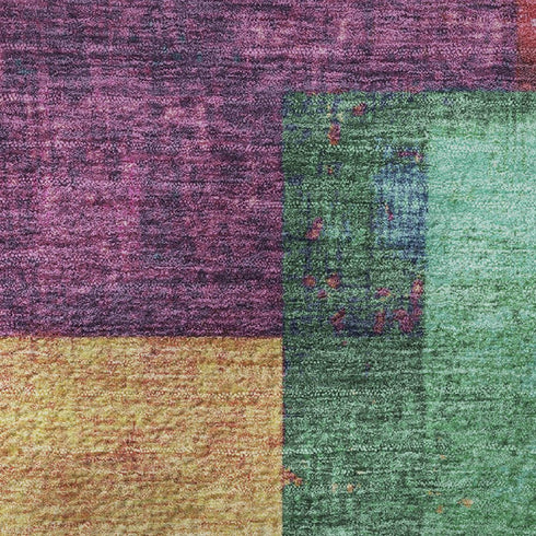 9' X 12' Gold Purple And Red Geometric Washable Area Rug With UV Protection
