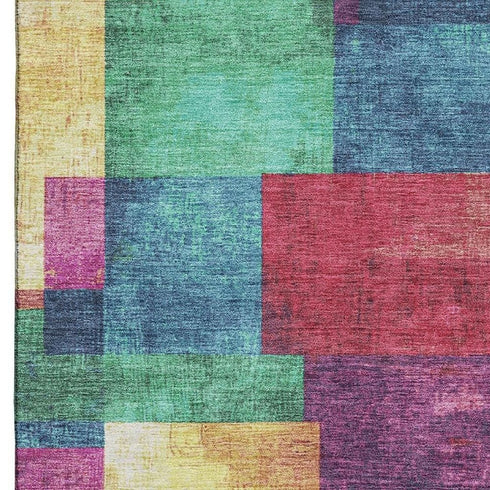 9' X 12' Gold Purple And Red Geometric Washable Area Rug With UV Protection