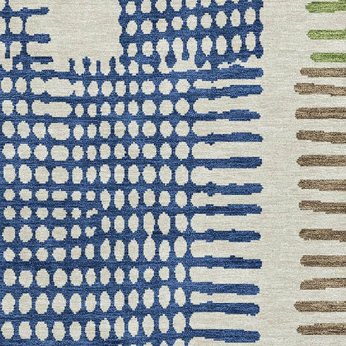 5' X 8' Beige Blue And Green Geometric Washable Area Rug With UV Protection