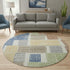 8' Beige Blue And Green Geometric Washable Round Rug With UV Protection