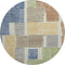 8' Beige Blue And Green Geometric Washable Round Rug With UV Protection