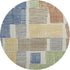 8' Beige Blue And Green Geometric Washable Round Rug With UV Protection