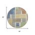 8' Beige Blue And Green Geometric Washable Round Rug With UV Protection