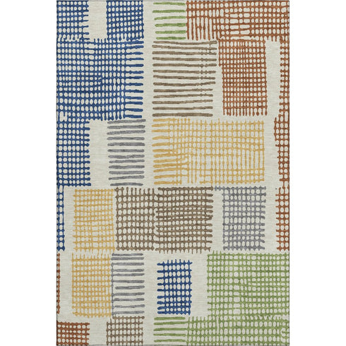 9' X 12' Beige Blue And Green Geometric Washable Area Rug With UV Protection