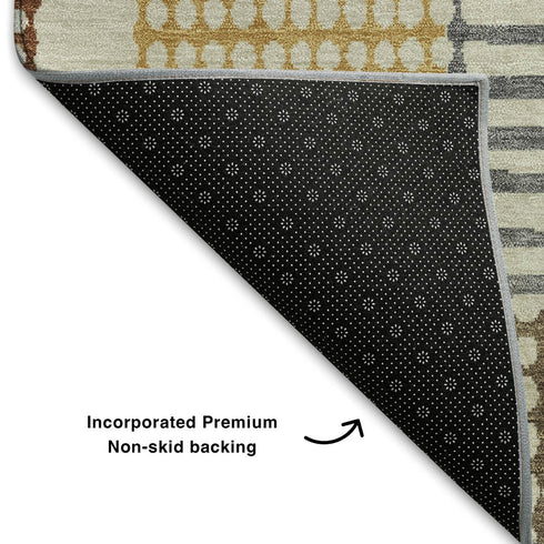 9' X 12' Beige Blue And Green Geometric Washable Area Rug With UV Protection