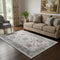 5' X 8' Blush Ivory And Denim Blue Oriental Washable Area Rug With UV Protection