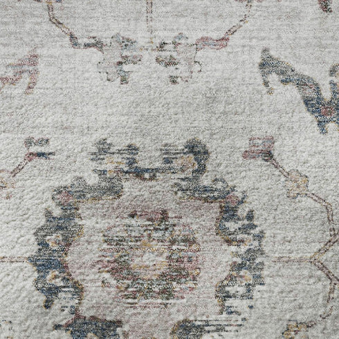 5' X 8' Blush Ivory And Denim Blue Oriental Washable Area Rug With UV Protection