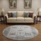 8' Blush Ivory And Denim Blue Oriental Washable Round Rug With UV Protection