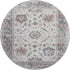 8' Blush Ivory And Denim Blue Oriental Washable Round Rug With UV Protection