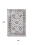 8' X 10' Blush Ivory And Denim Blue Oriental Washable Area Rug With UV Protection