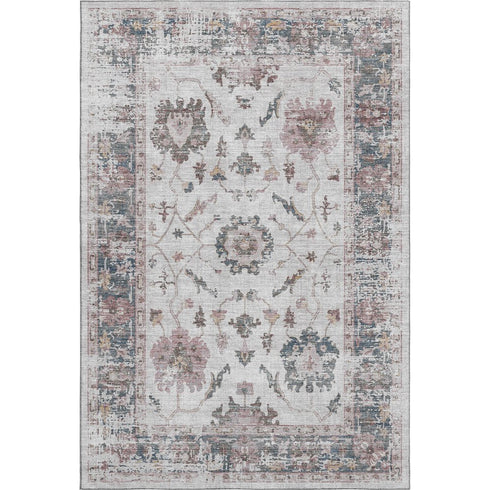 8' X 10' Blush Ivory And Denim Blue Oriental Washable Area Rug With UV Protection