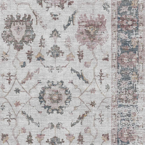 8' X 10' Blush Ivory And Denim Blue Oriental Washable Area Rug With UV Protection