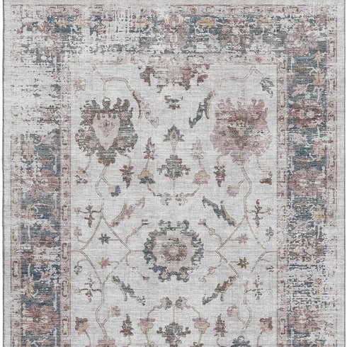 8' X 10' Blush Ivory And Denim Blue Oriental Washable Area Rug With UV Protection