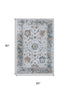 5' X 8' Blue Gray And Taupe Oriental Washable Area Rug With UV Protection