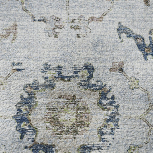 5' X 8' Blue Gray And Taupe Oriental Washable Area Rug With UV Protection