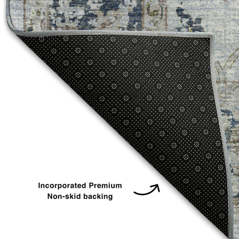 8' X 10' Blue Gray And Taupe Oriental Washable Area Rug With UV Protection