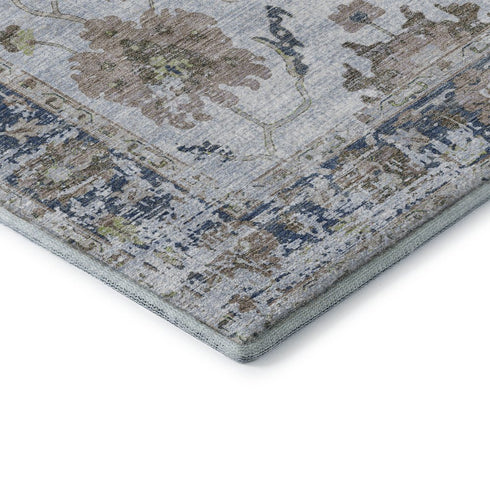 8' X 10' Blue Gray And Taupe Oriental Washable Area Rug With UV Protection