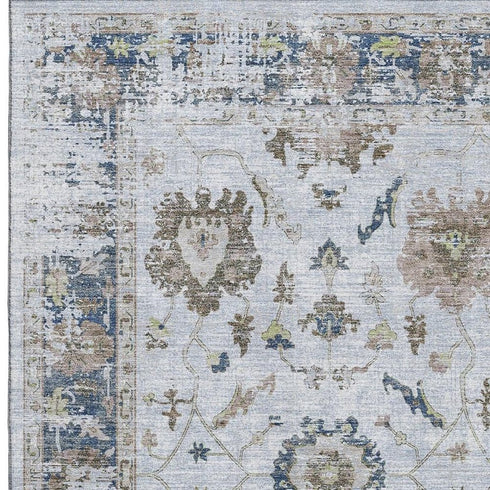 8' X 10' Blue Gray And Taupe Oriental Washable Area Rug With UV Protection