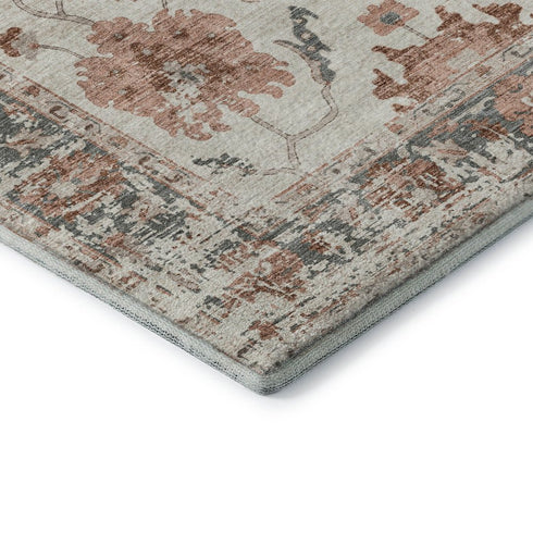 5' X 8' Linen Ivory And Salmon Oriental Washable Area Rug With UV Protection