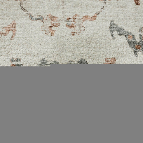 5' X 8' Linen Ivory And Salmon Oriental Washable Area Rug With UV Protection