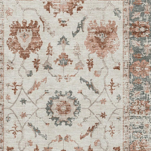 5' X 8' Linen Ivory And Salmon Oriental Washable Area Rug With UV Protection