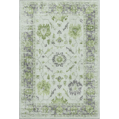 5' X 8' Mint Green And Gray Oriental Washable Area Rug With UV Protection