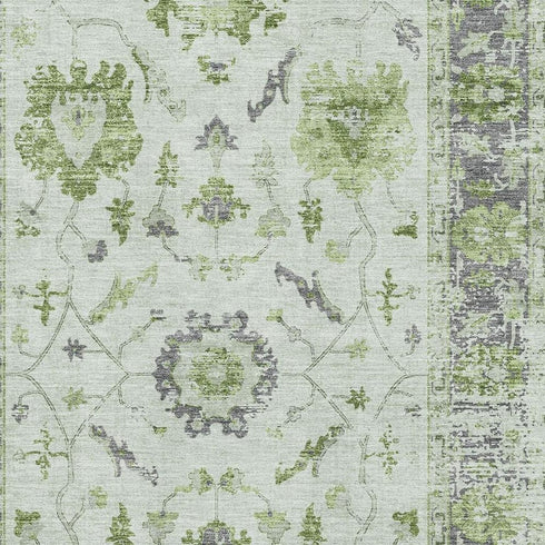 5' X 8' Mint Green And Gray Oriental Washable Area Rug With UV Protection
