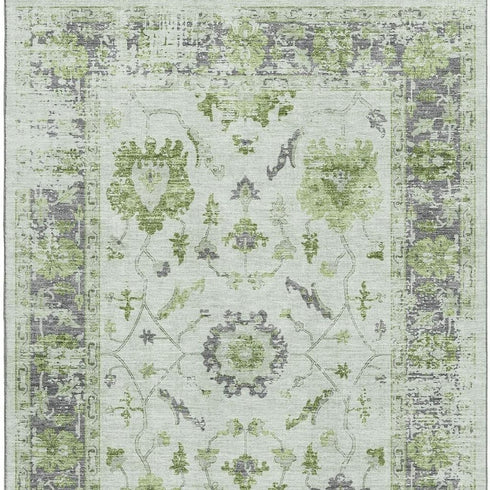 5' X 8' Mint Green And Gray Oriental Washable Area Rug With UV Protection