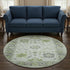 8' Mint Green And Gray Oriental Washable Round Rug With UV Protection