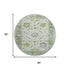 8' Mint Green And Gray Oriental Washable Round Rug With UV Protection