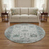 8' Teal Gray And Charcoal Oriental Washable Round Rug With UV Protection
