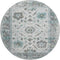 8' Teal Gray And Charcoal Oriental Washable Round Rug With UV Protection