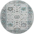 8' Teal Gray And Charcoal Oriental Washable Round Rug With UV Protection