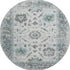 8' Teal Gray And Charcoal Oriental Washable Round Rug With UV Protection