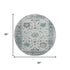 8' Teal Gray And Charcoal Oriental Washable Round Rug With UV Protection