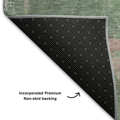 5' X 8' Blush Green And Gray Abstract Washable Area Rug With UV Protection