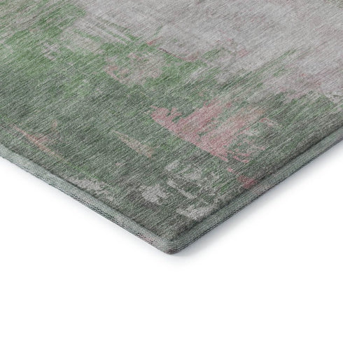 5' X 8' Blush Green And Gray Abstract Washable Area Rug With UV Protection