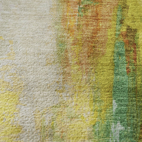 5' X 8' Green Gold And Orange Abstract Washable Area Rug With UV Protection
