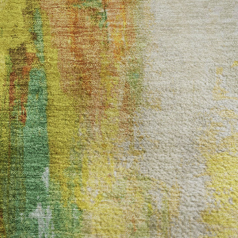 5' X 8' Green Gold And Orange Abstract Washable Area Rug With UV Protection