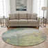 8' Pale Aqua Ivory And Teal Abstract Washable Round Rug With UV Protection
