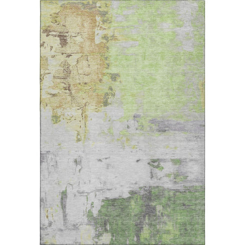 8' X 10' Artichoke Green Ivory And Gold Abstract Washable Area Rug With UV Protection