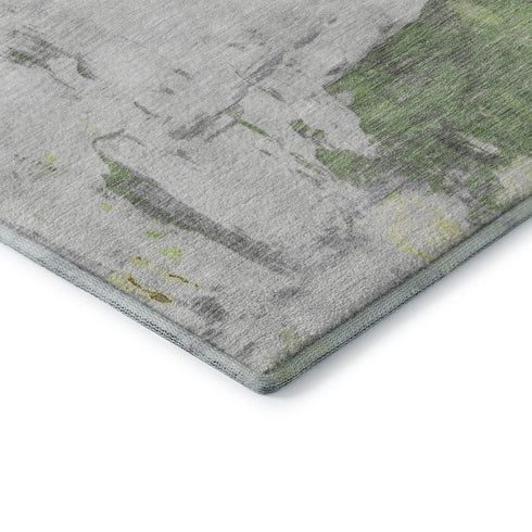 8' X 10' Artichoke Green Ivory And Gold Abstract Washable Area Rug With UV Protection